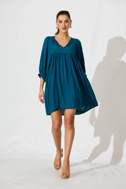 Spring Morning Smock Dress In TealBuy More, Save More!