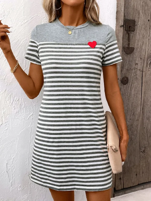 Chic striped mini dress - round neck, short sleeves, comfy fitDon’t Wait – Shop Today!