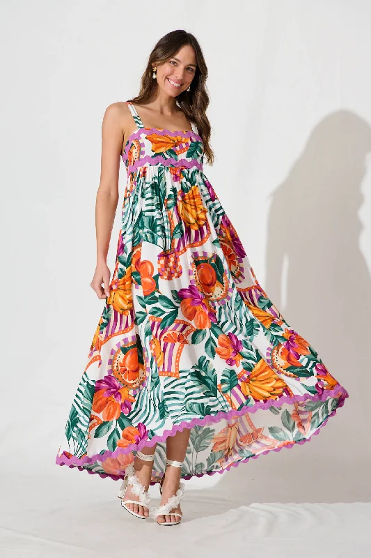 Tami Maxi Dress In White Multi With Ric Rac TrimExclusive Deals Just for You!