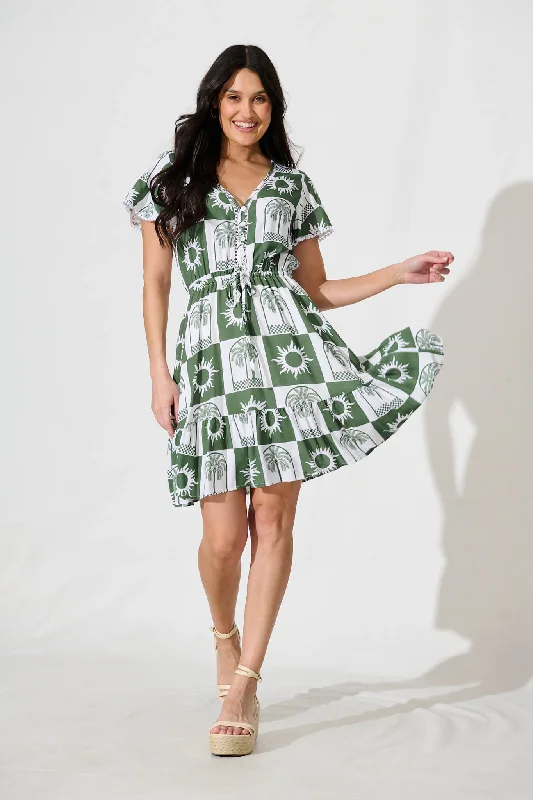 Tara Dress In Khaki With White PrintTime to Save Big!