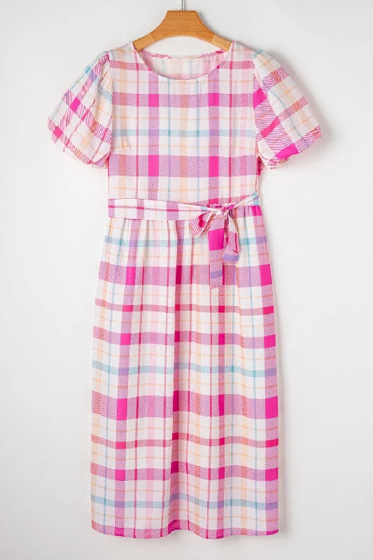 Plaid tie-front dress, short sleeveOnly a Few Left – Order Now!