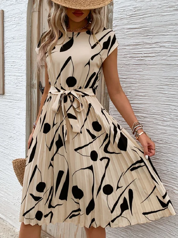 Tied pleated cap sleeve dressNew Discounts Just Dropped!