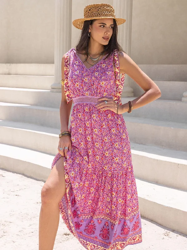 Tied Printed V-Neck Sleeveless DressBest Price of the Season!