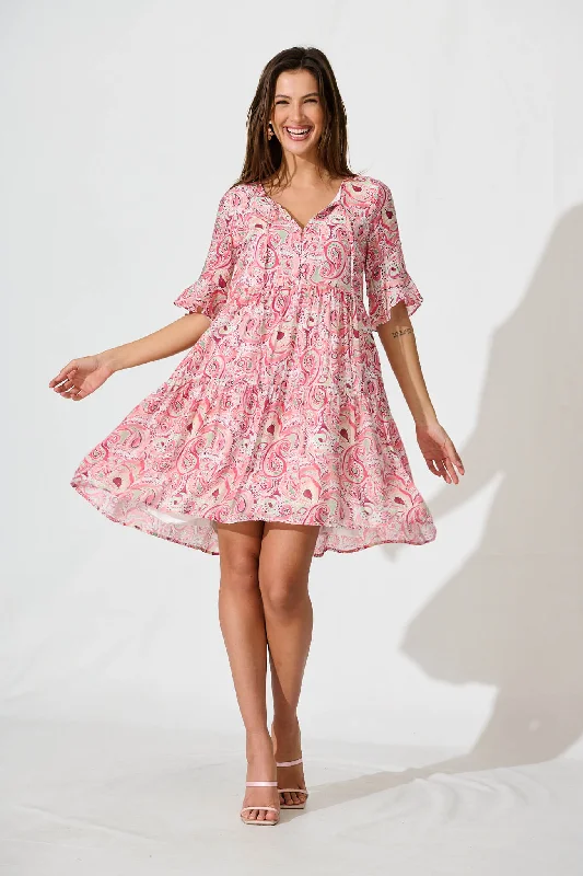 Torance Smock Dress In Pink With Multi PaisleyThe Best Deals Won’t Wait!