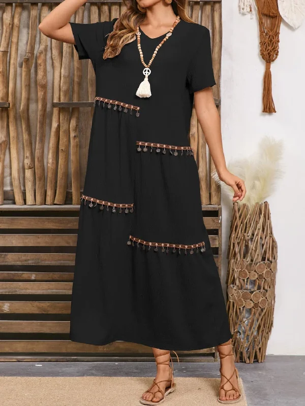 Chic V-neck midi dress - short sleevesAmazing Prices You Can’t Resist!