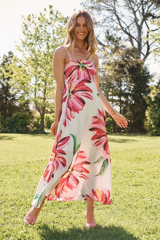 Willa Maxi Sundress In White With Pink FloralYour Shopping Spree Starts Here!