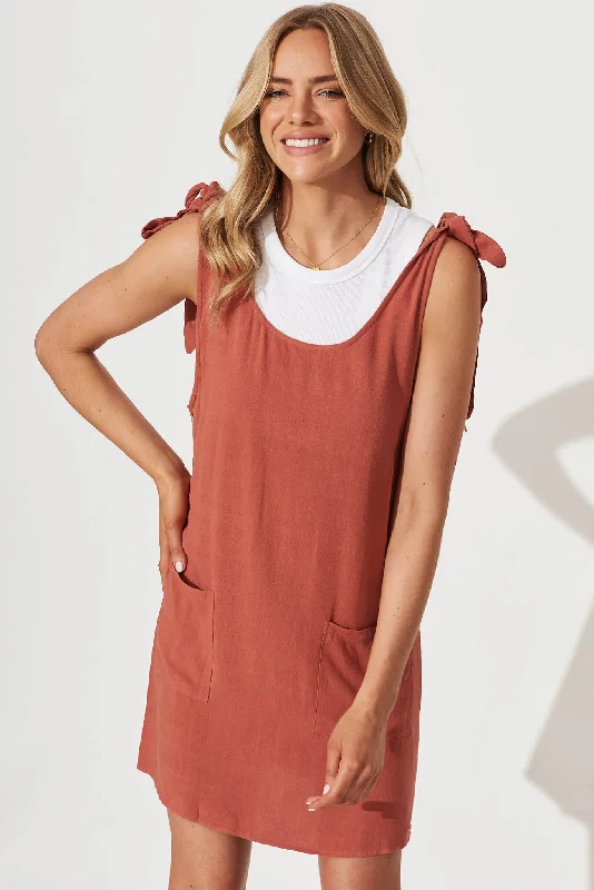 Yana Dress In Rust Linen BlendMega Sale Happening Now!