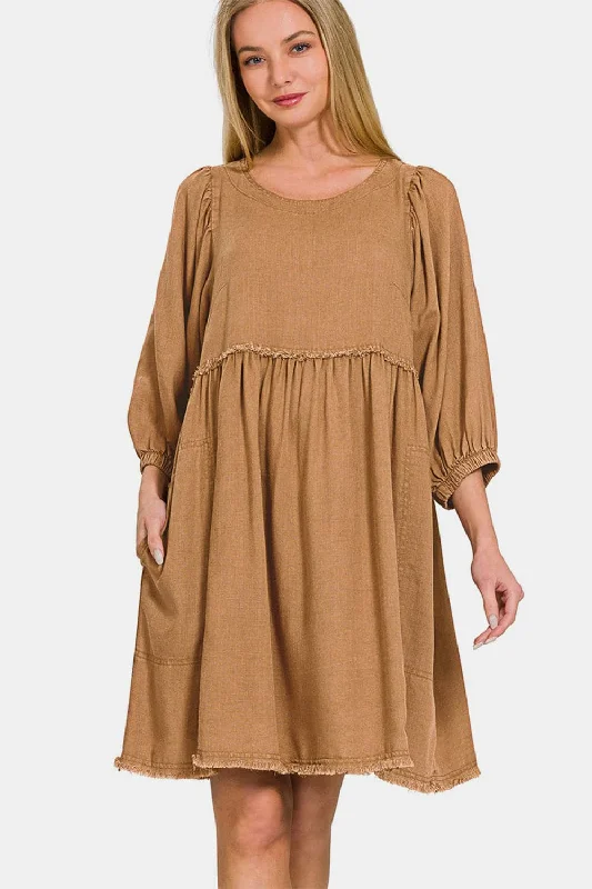 Effortlessly chic: Zenana linen pleated puff sleeve babydoll dressUnlock Huge Savings Now!
