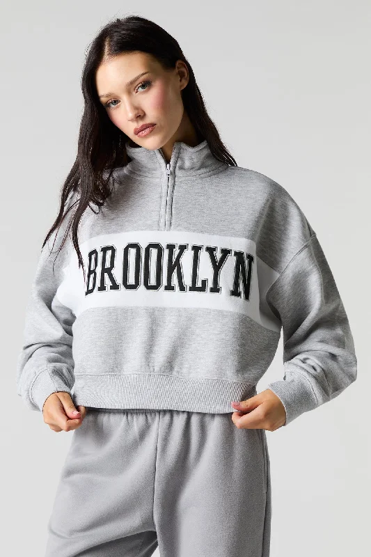City Twill Embroidered Quarter Zip Fleece SweatshirtSave Money, Shop Happy!
