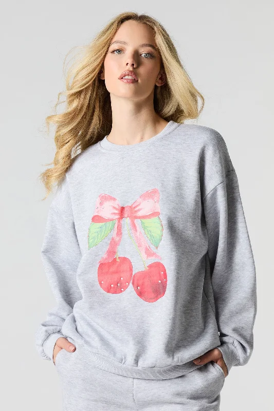 Oversized Cutesy Graphic Rhinestone Fleece SweatshirtHurry, Sale Ends Soon!