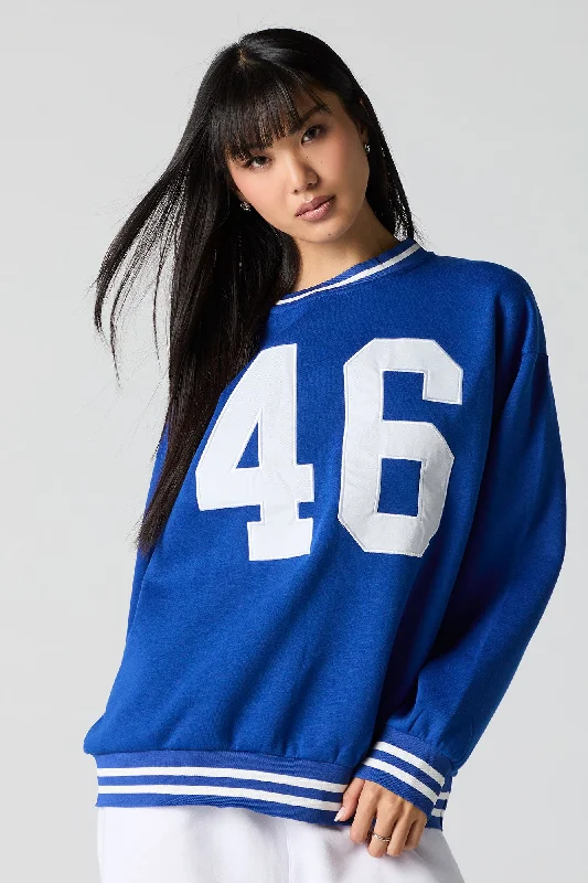 Embroidered Striped Trim Fleece SweatshirtLimited-Time Price Drop!