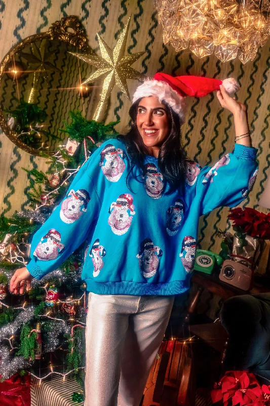 Aqua Blue Santa Hat Snowman In Flamingo Float SweatshirtBiggest Sale of the Season! Aqua Blue Santa Hat Snowman In Flamingo Float SweatshirtBiggest Sale of the Season!