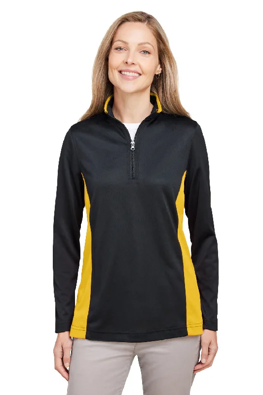 Harriton Womens Flash Performance Moisture Wicking Colorblock 1/4 Zip Sweatshirt - Black/Sunray YellowThe Best Sale of the Year! Harriton Womens Flash Performance Moisture Wicking Colorblock 1/4 Zip Sweatshirt - Black/Sunray YellowThe Best Sale of the Year!