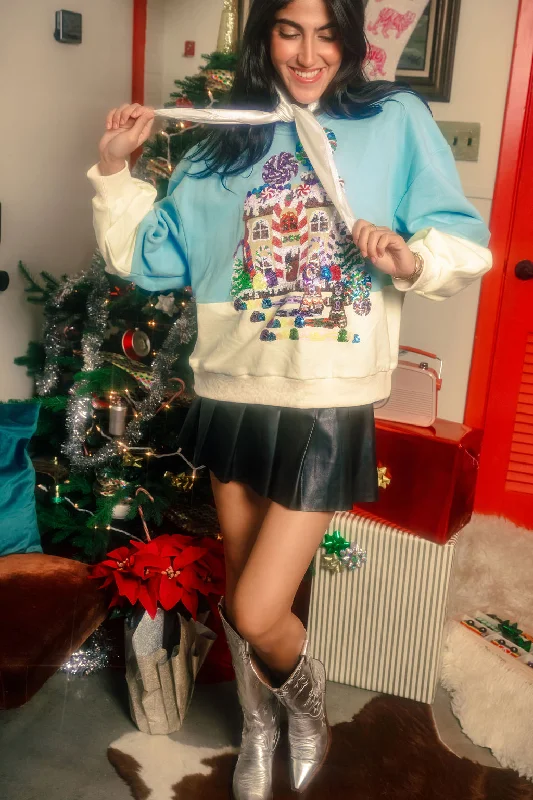 Light Blue/Beige Gingerbread House Scene SweatshirtBest Offers of the Month!