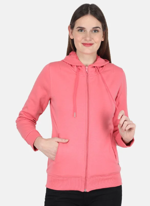 Women Coral Pink Solid SweatshirtHurry, Sale Ends Soon!