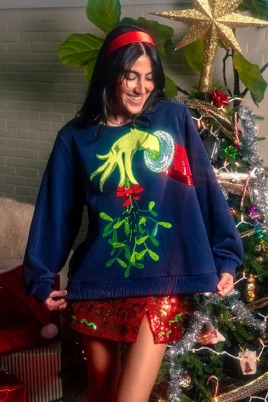 Navy Grinch Mistletoe Hand SweatshirtCrazy Discounts Inside!
