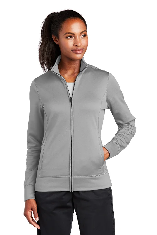 Sport-Tek Womens Sport-Wick Moisture Wicking Fleece Full Zip Sweatshirt - Silver GreyBuy More, Pay Less!