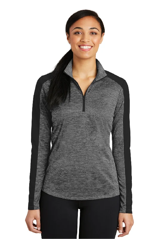 Sport-Tek Womens Electric Heather Moisture Wicking 1/4 Zip Sweatshirt - Grey Black Electric/BlackGet It Before It’s Gone!