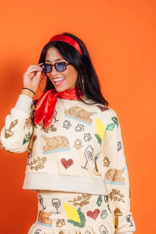 Tan Scattered Needlepoint Turkey Dinner Cropped SweatshirtExclusive Offers You’ll Love! Tan Scattered Needlepoint Turkey Dinner Cropped SweatshirtExclusive Offers You’ll Love!