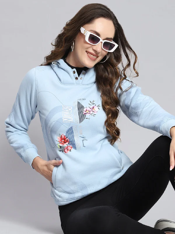 Women Blue Printed Hooded Full Sleeve SweatshirtsSteals and Deals Await!