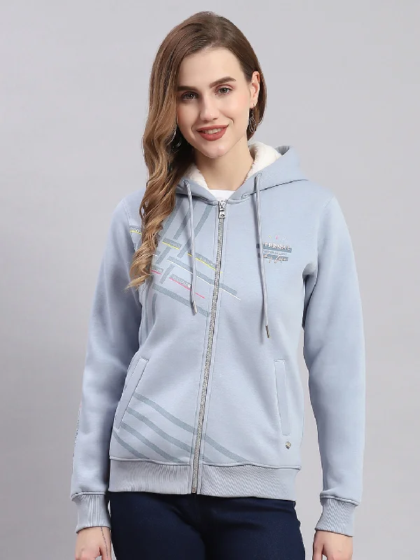 Women Blue Printed Hooded Full Sleeve SweatshirtsThe Best Offers Are Here!