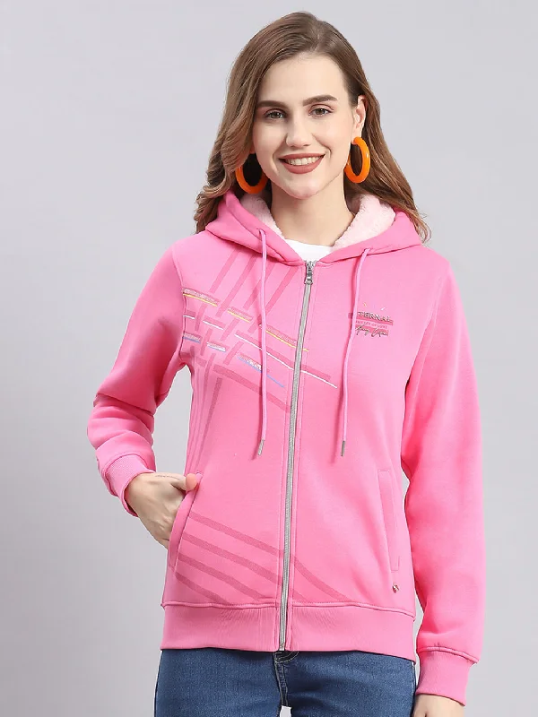Women Pink Printed Hooded Full Sleeve SweatshirtsGet More for Less!