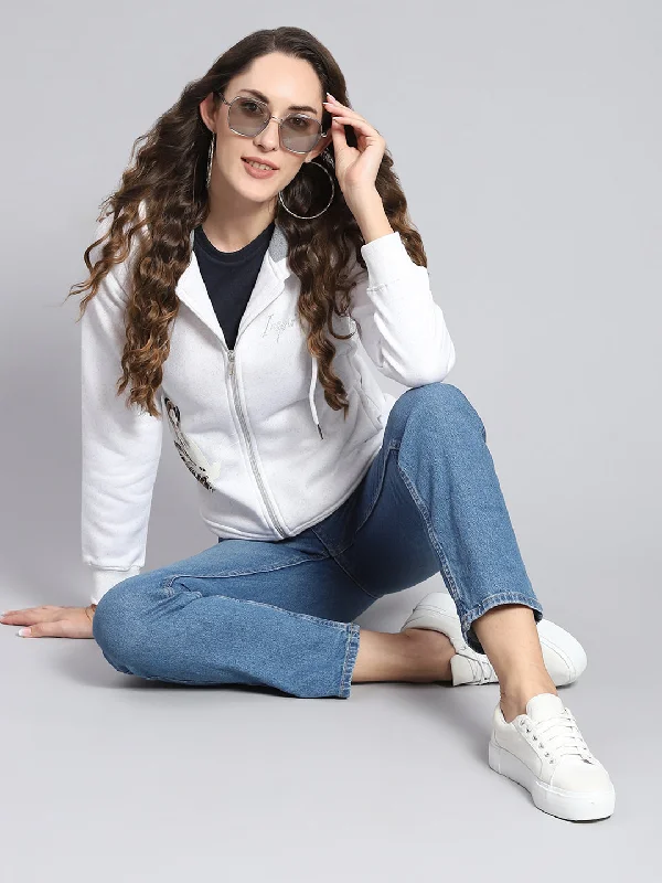 Women White Printed Hooded Full Sleeve SweatshirtsDon't Miss Out!