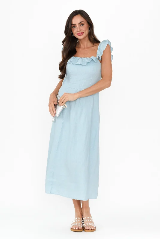 Bonifacio Blue Linen Blend DressStock Up and Save!