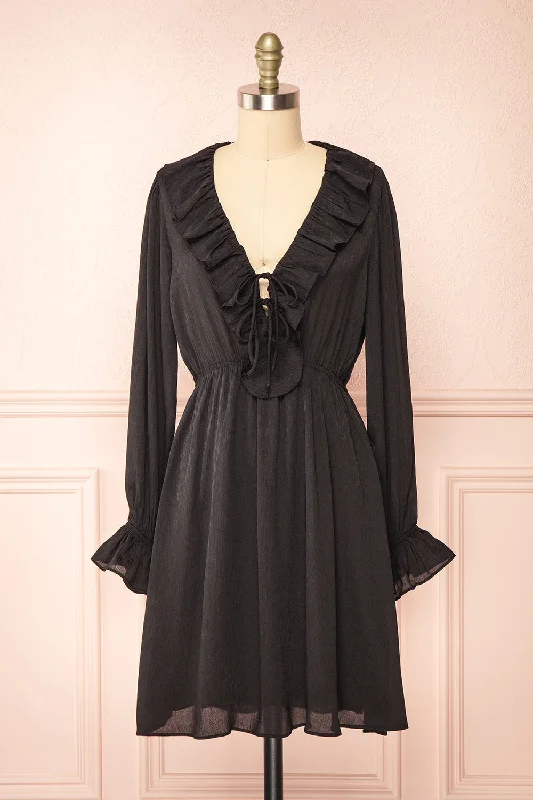 Dana Black | Short Dress w/ Ruffled NecklineYour Favorite Sale is Back!