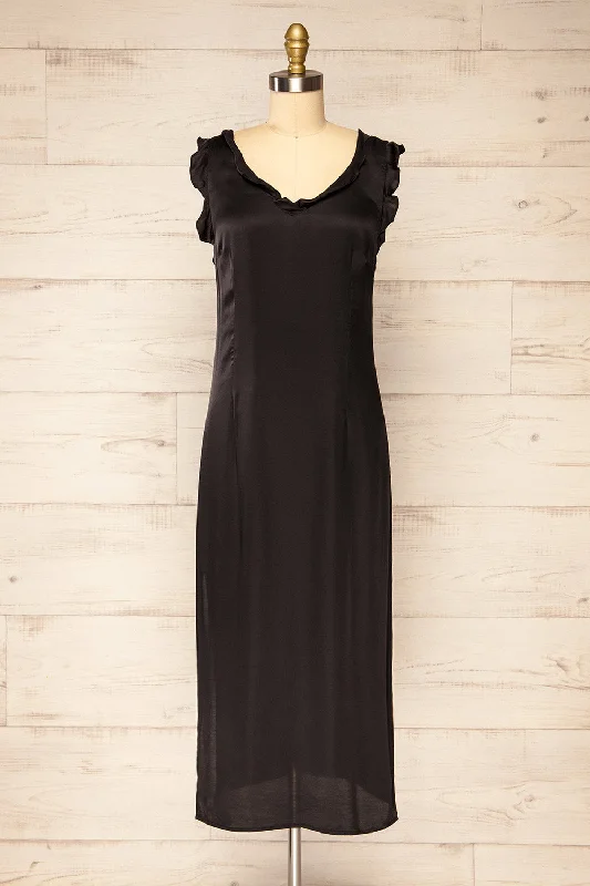 Drumburgh | Midi Black Dress w/ RufflesBest Price of the Season!