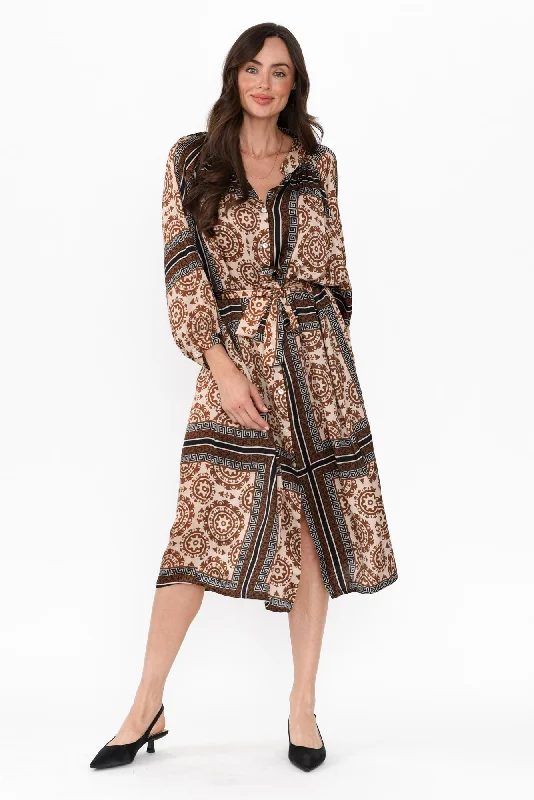 Hills Brown Geo Silk Blend DressGet the Best for Less!