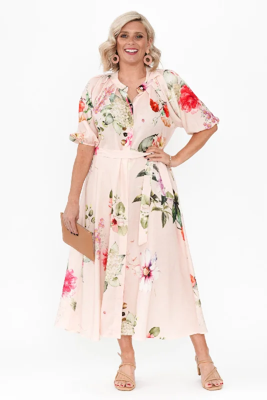 Moraya Pink Floral Linen Blend DressScore Big Savings Today!