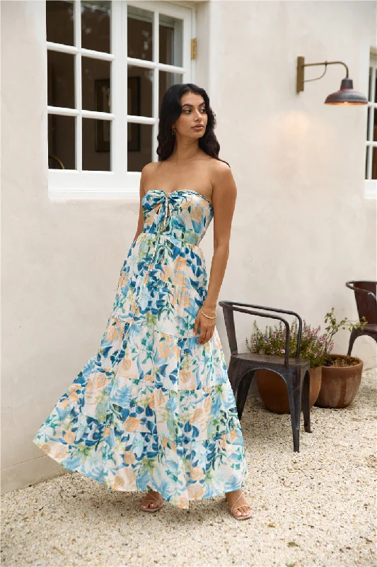 Rainforest Oasis Strapless Maxi Dress BlueSave Like Never Before!