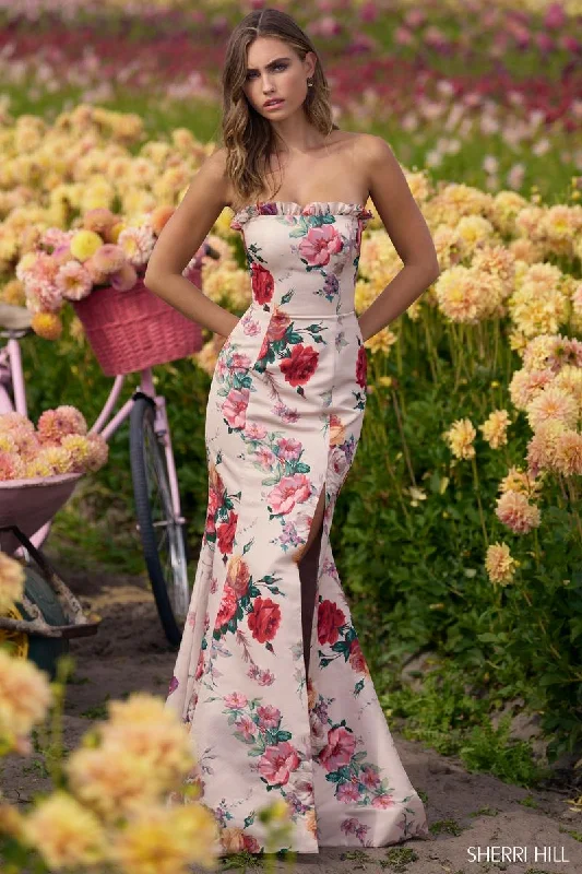 Sherri Hill Strapless Floral Print Taffeta Dress 56283Mega Sale Happening Now!