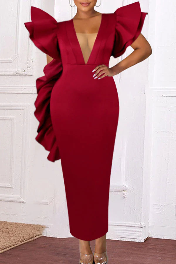 Solid Color On-trend Ruffle Maxi DressSpecial Offer – Act Fast!