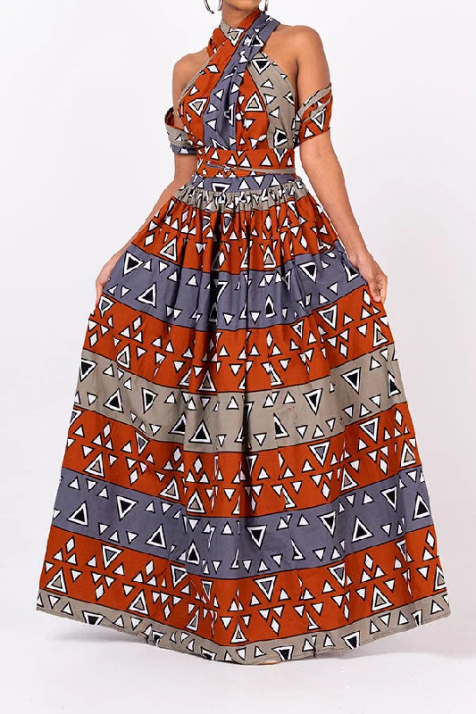 Triangle Print Versatile Strappy High Split Maxi DressMassive Price Cuts!