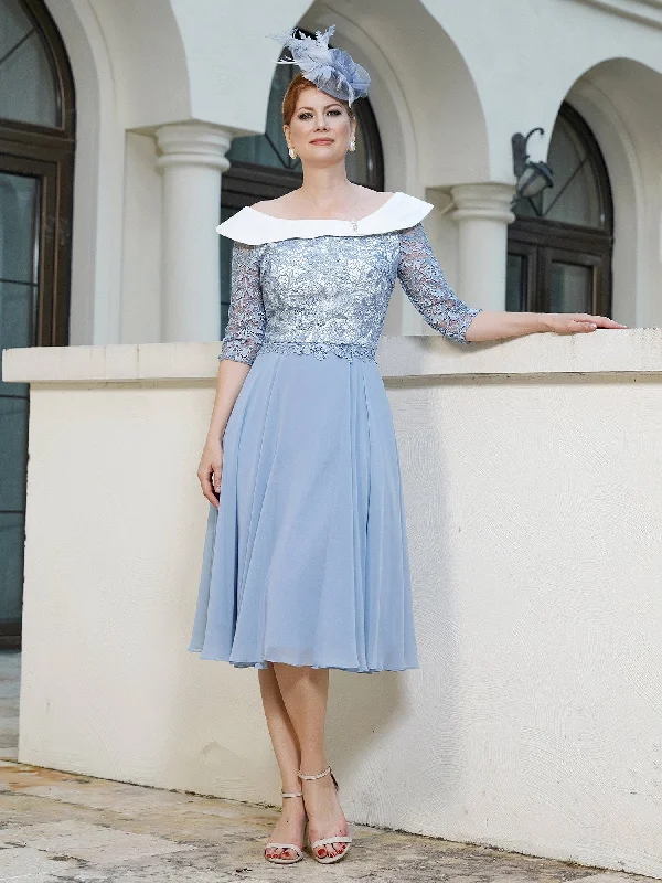 A-line Tea-length Chiffon Dress Dusty BlueYour Exclusive Offer Awaits!