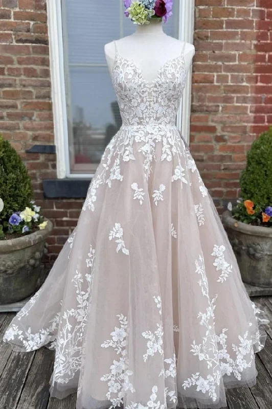 A line v neck lace long A line prom dress evening dress    cg22265Upgrade for Less!