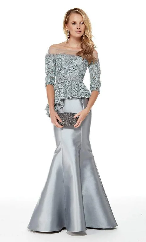Alyce Paris - 27002 Illusion Off-Shoulder Lace Top Mikado Trumpet Dress - 1 pc Storm Grey in Size 18 AvailableGet It Before It’s Gone! Alyce Paris - 27002 Illusion Off-Shoulder Lace Top Mikado Trumpet Dress - 1 pc Storm Grey in Size 18 AvailableGet It Before It’s Gone!