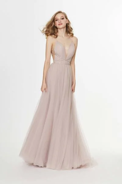 Angela & Alison - 91036 Rhinestone Criscross Waistband Illusion Plunging Soft Net Gown - 2 pcs Rum Pink In Sizes 14 and 18 AvailableYour Best Deals Are Here!