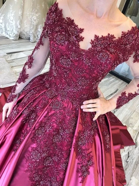 Ball Gown Long Sleeves Burgundy Satin Beads Prom Dresses with Appliques, Quinceanera Dress cg22363Don’t Wait – Deals Won’t Last! Ball Gown Long Sleeves Burgundy Satin Beads Prom Dresses with Appliques, Quinceanera Dress cg22363Don’t Wait – Deals Won’t Last!