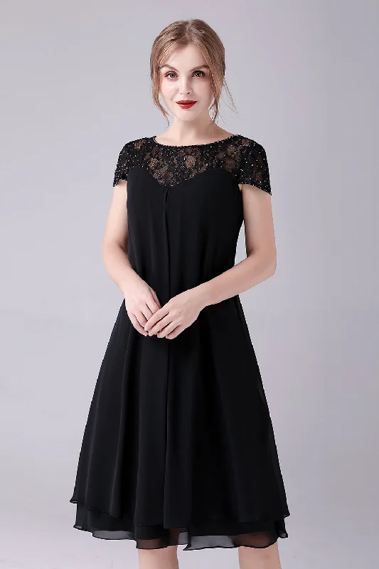 Black A-line Cap Sleeves Knee Length Mother of the Bride DressSave Like Never Before! Black A-line Cap Sleeves Knee Length Mother of the Bride DressSave Like Never Before!