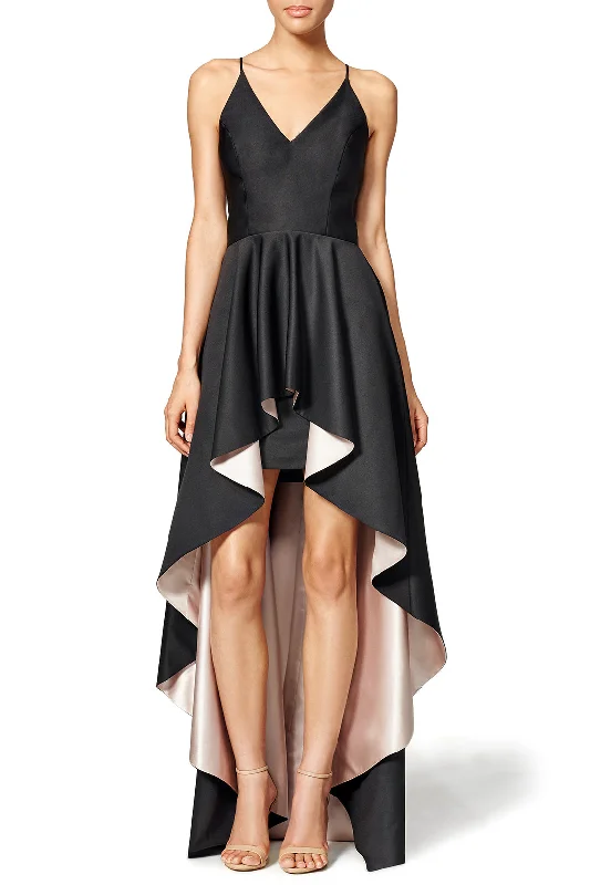 Black Satin Hi-lo Prom Party Gown with Inner SkirtHottest Discounts of the Year!