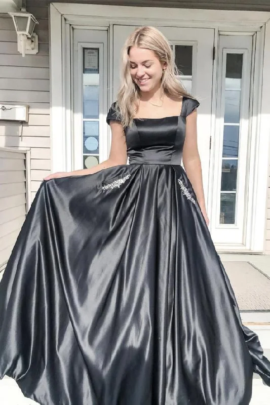 Black satin long A line prom dress evening dress    cg22275Shop Now and Save!