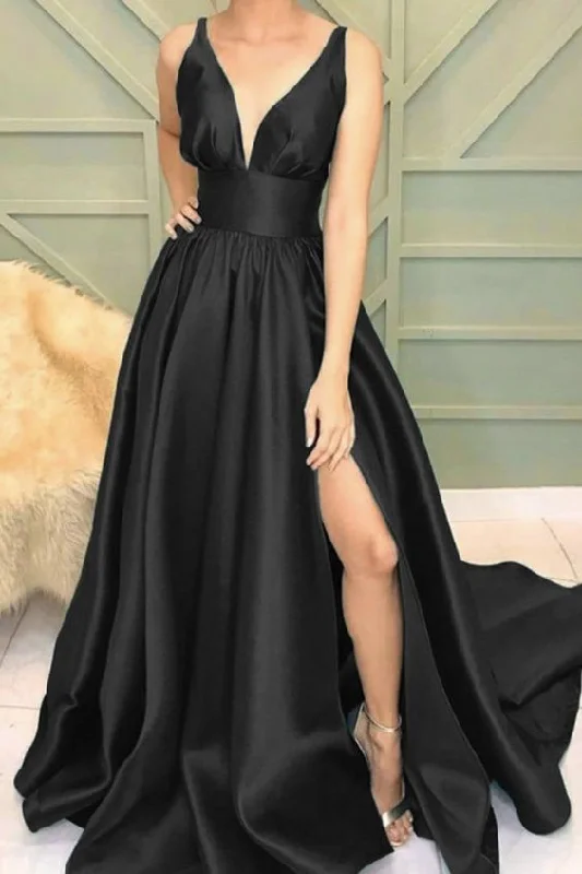 black satin split prom dresses    cg22359Your Shopping Spree Starts Here!