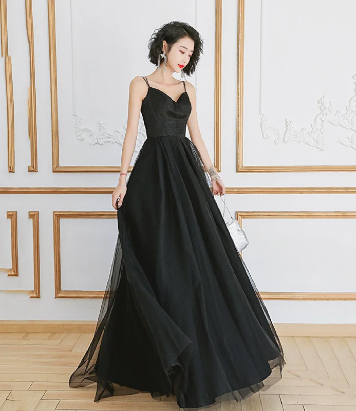 BLACK TULLE LONG A LINE PROM DRESS EVENING DRESS    cg22314Upgrade for Less!
