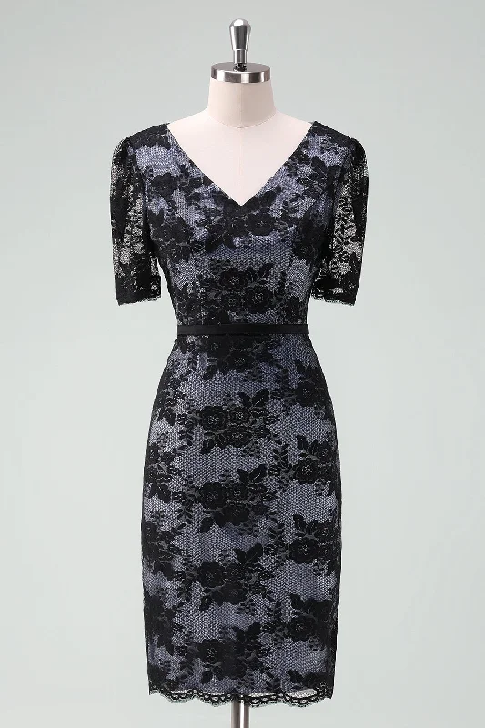 Black V-Neck Lace Sheath Mother of Bride Dress with Short SleevesHurry! While Supplies Last! Black V-Neck Lace Sheath Mother of Bride Dress with Short SleevesHurry! While Supplies Last!