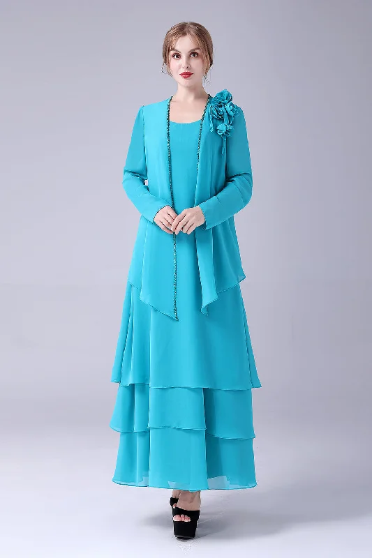 Blue A-Line Scoop Neck Chiffon Floor-Length Mother Of the Bride DressYour Dream Deal is Here!