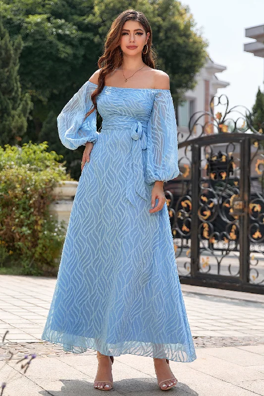 Blue Grey Off The Shoulder Mother Of The Bride DressYour Favorite Sale is Back!