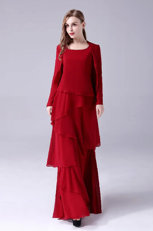 Burgundy A-Line Scoop Neck Chiffon Floor-Length Mother Of the Bride DressYour Shopping Wish, Our Discount Command! Burgundy A-Line Scoop Neck Chiffon Floor-Length Mother Of the Bride DressYour Shopping Wish, Our Discount Command!